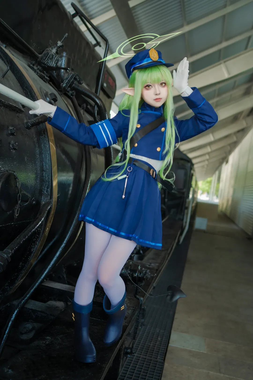 蔚蓝档案, Cosplay日常, 橘光cos, 白色连裤袜, 蒸汽机车写真