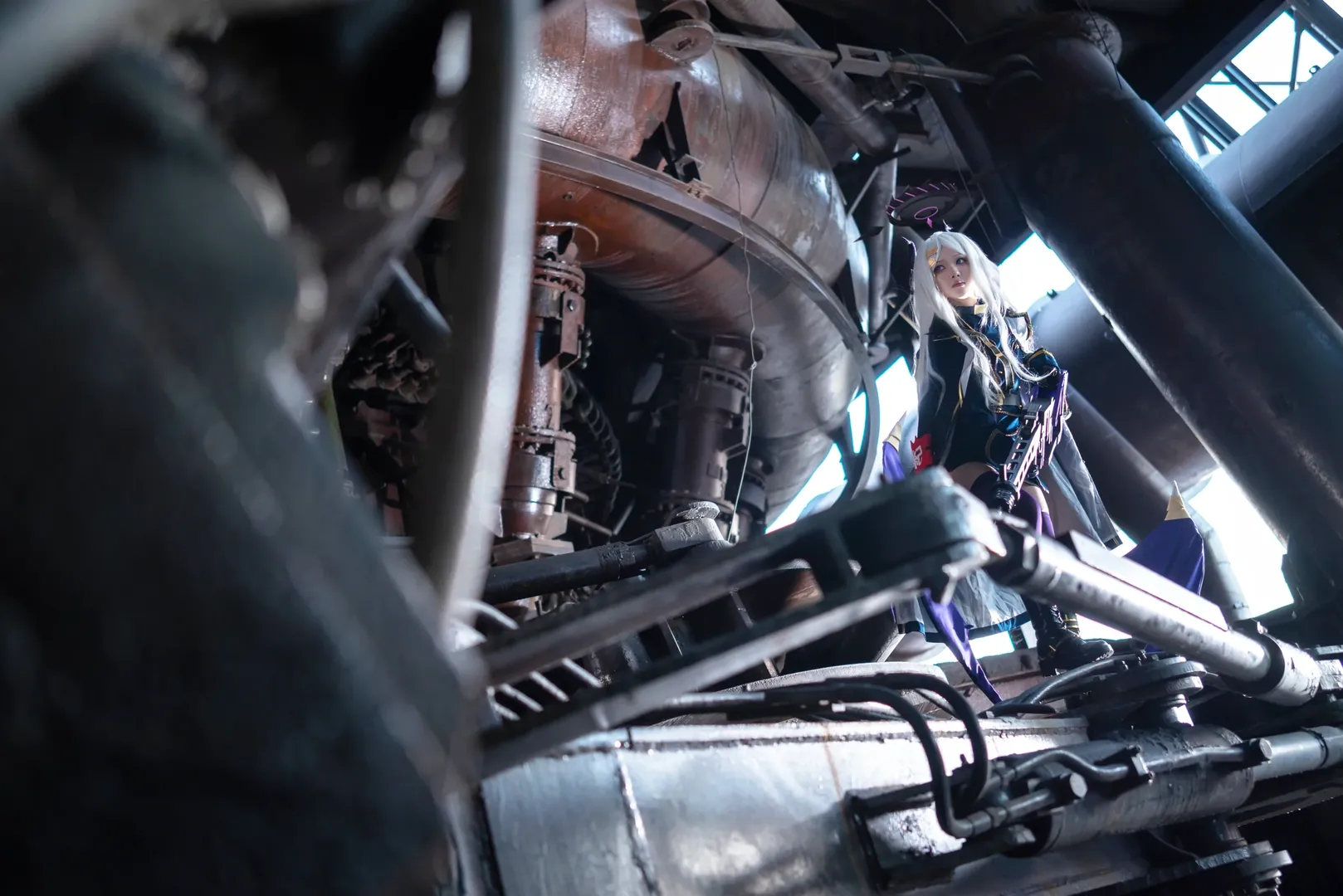 cosplay, Blue Archive, Sorasaki Hina cosplay, Industrial style photography, Combat style cosplay