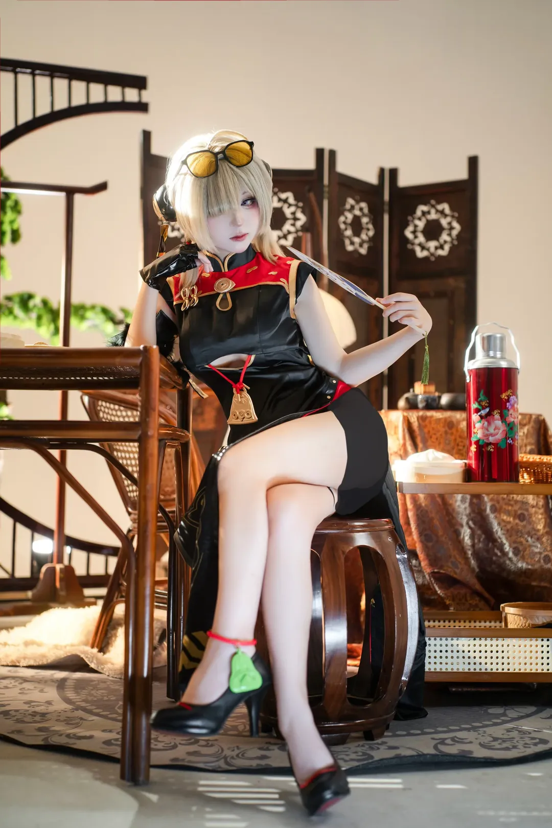 绝区零, 国风cosplay, 黑旗袍, 绝区零红豆cos, 新中式旗袍