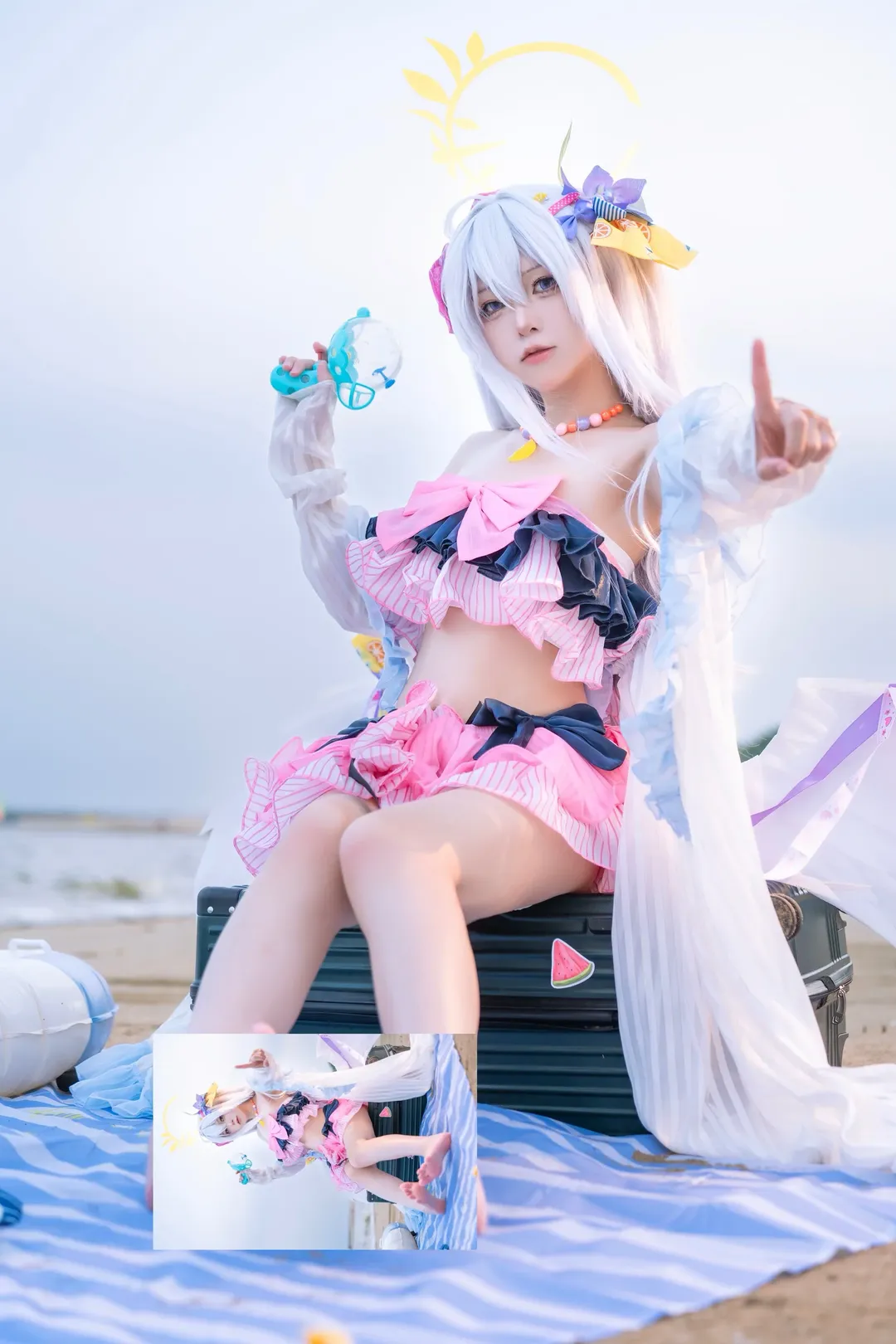 蔚蓝档案, 白洲梓cos, cosplay日常, 夏日泳装cos, 沙滩写真 - 第1张