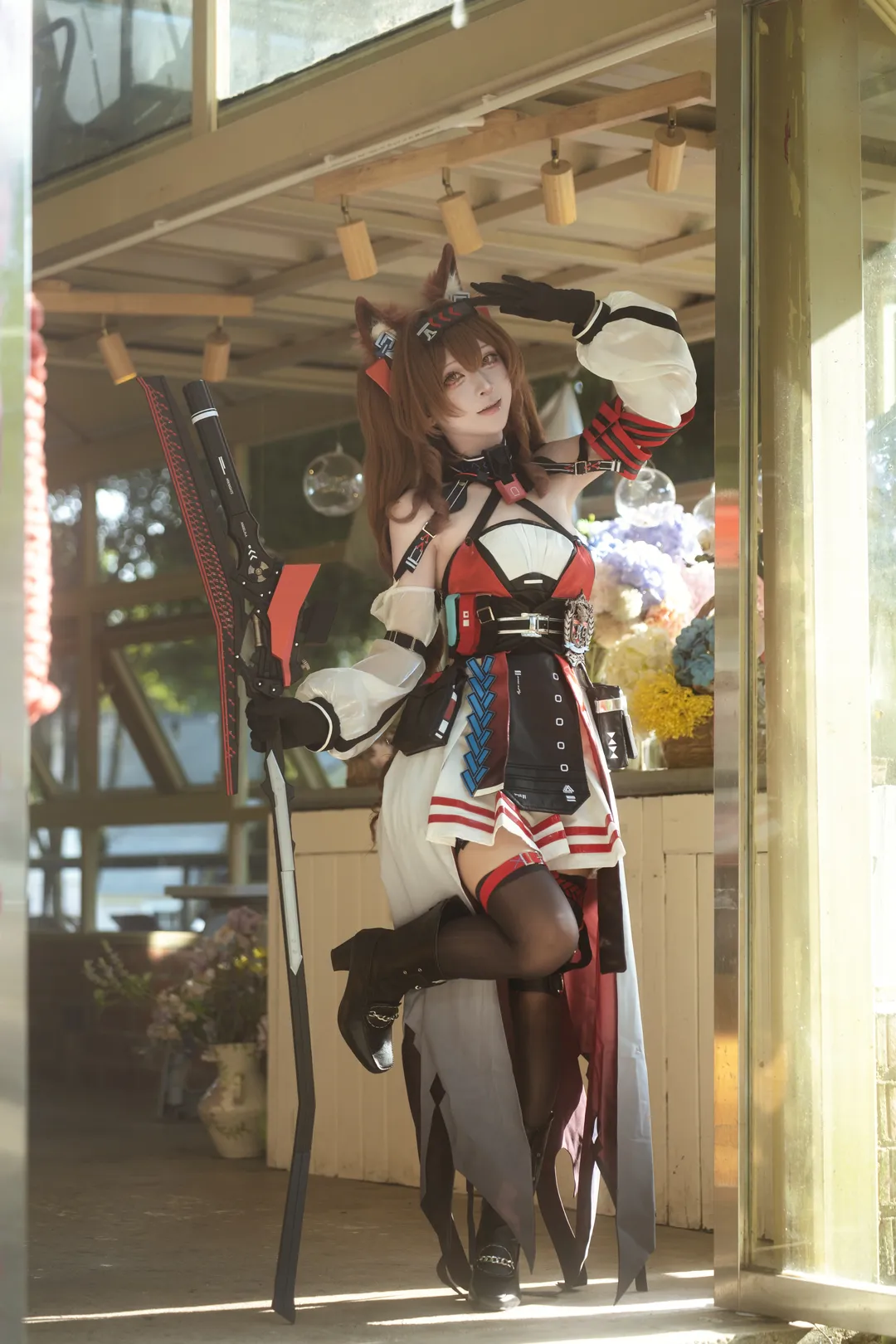 二次元cosplay, 明日方舟, 战术少女, 安洁莉娜cos, 黑丝连裤袜 - 第1张