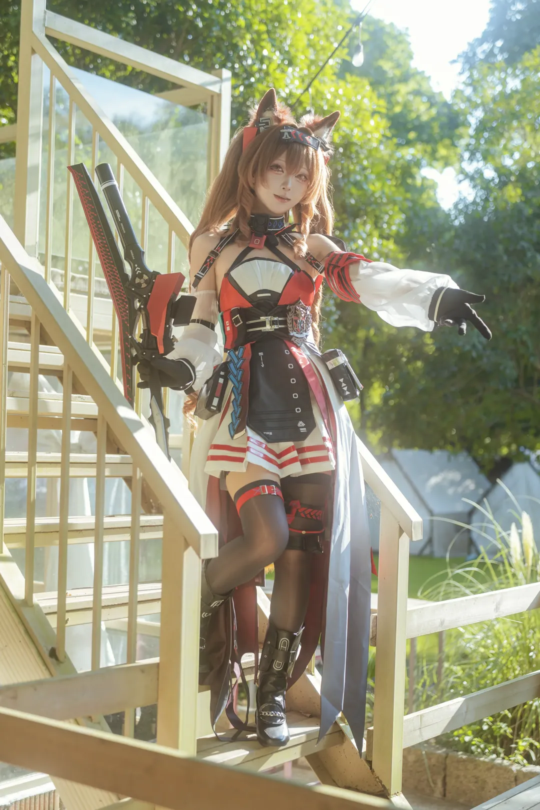 二次元コスプレ, アークナイツ, 戦術少女, アンジェリーナコスプレ, 黒ストッキング