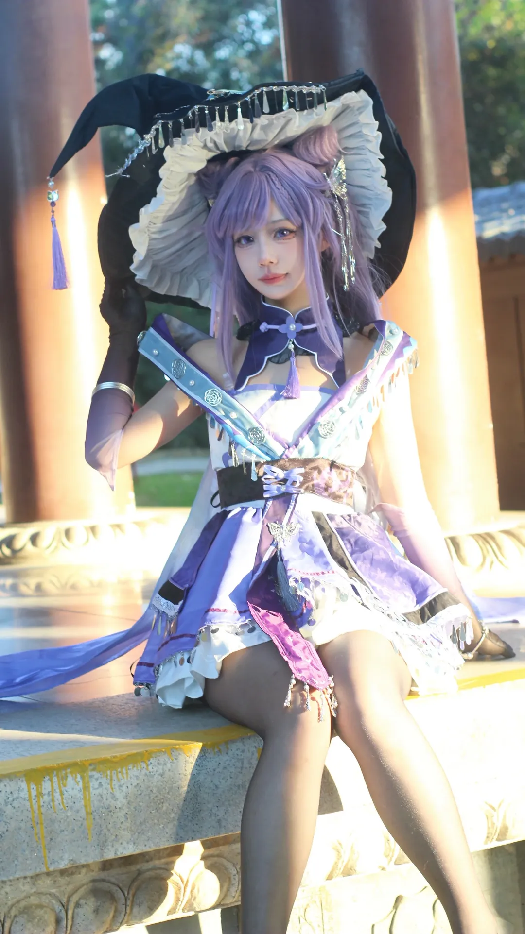原神, 刻晴cos, cosplay分享, 黑丝穿搭, 魔女同人