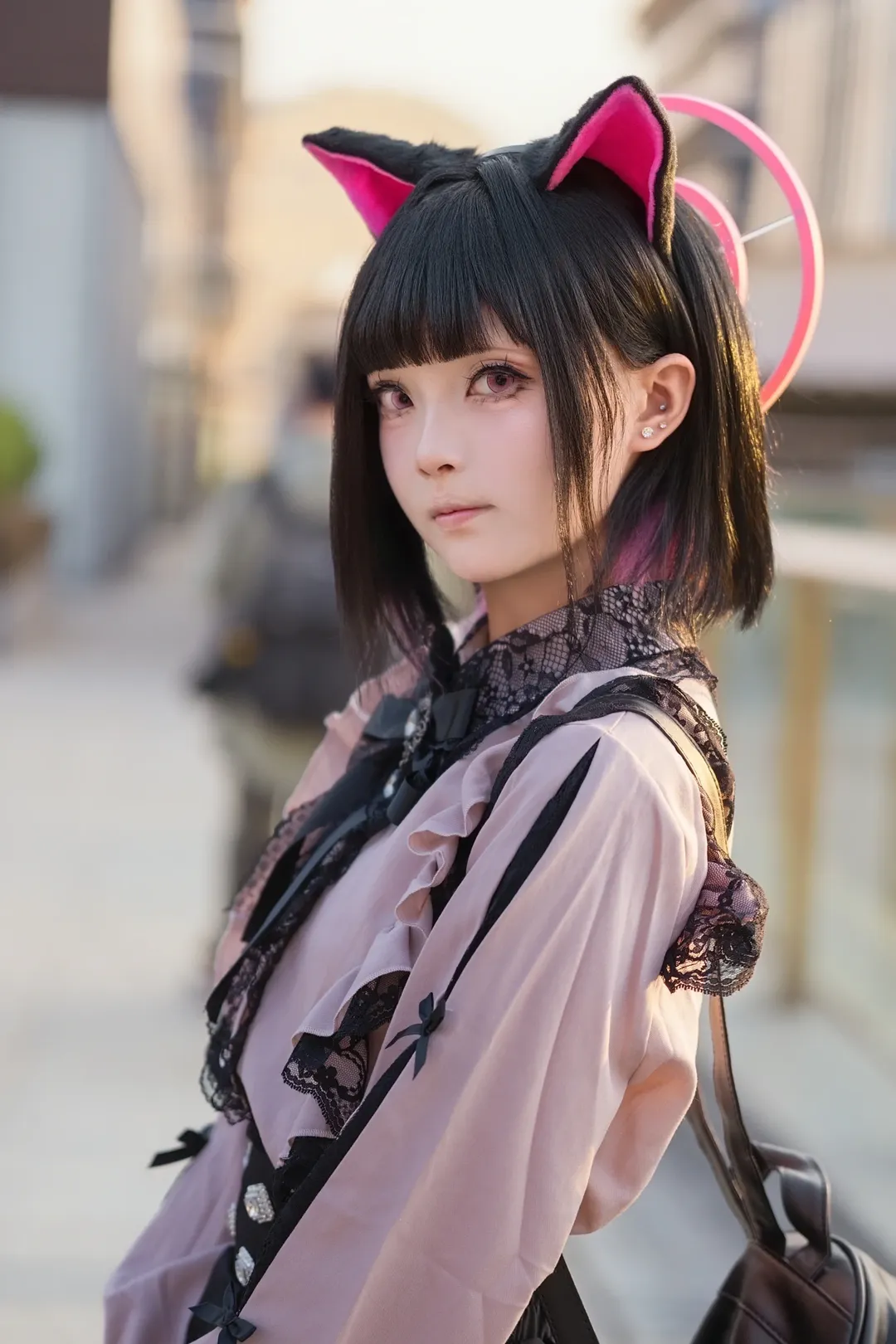 碧蓝档案, 杏山和纱cos, 地蕾係cos, 黑色长袜, 猫耳光环 - 第4张