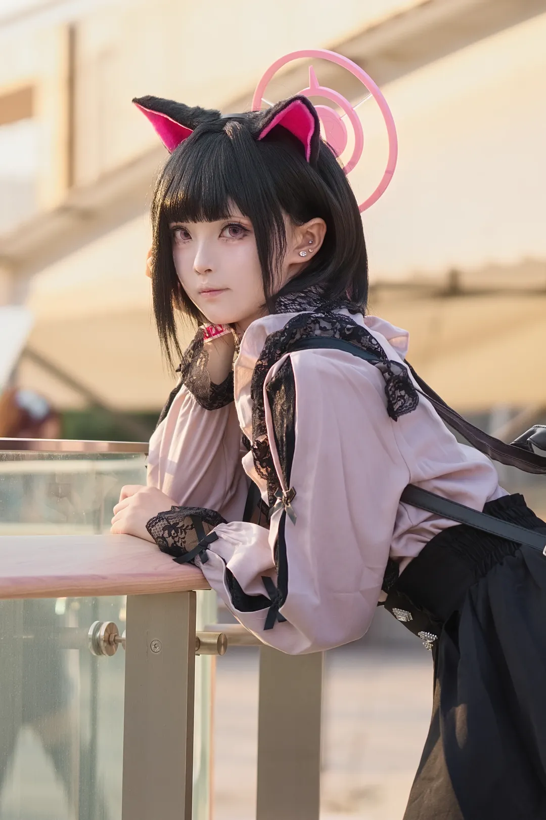 碧蓝档案, 杏山和纱cos, 地蕾係cos, 黑色长袜, 猫耳光环 - 第5张