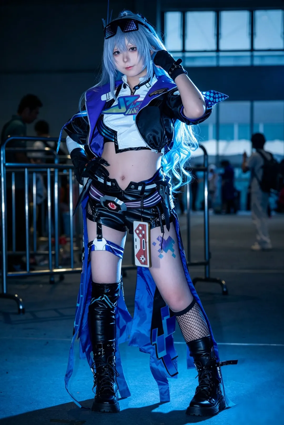 Anime-style photography, Honkai: Star Rail, Convention photos, Silver Wolf cosplay, Techwear outfit