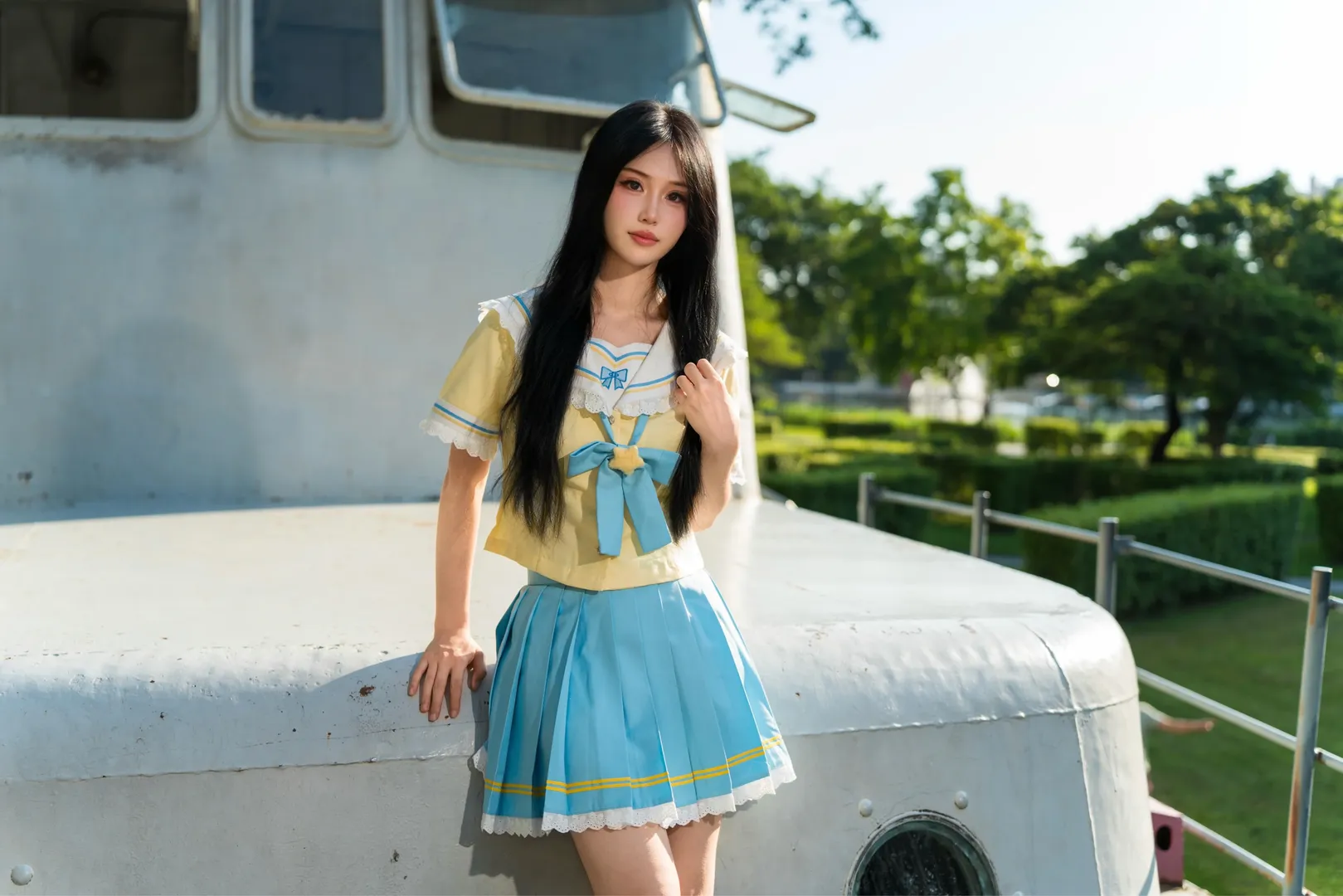 JK制服, 黒ストッキング, 日系写真, 二次元ポートレート, 岐江公園 - 6枚目