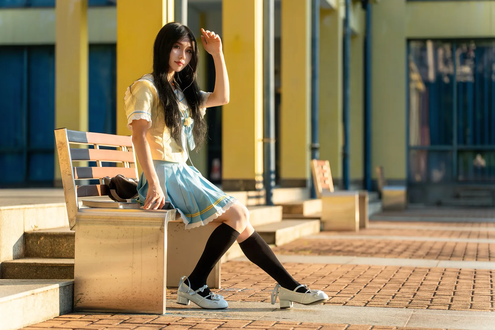 JK制服, 黒ストッキング, 日系写真, 二次元ポートレート, 岐江公園 - 8枚目