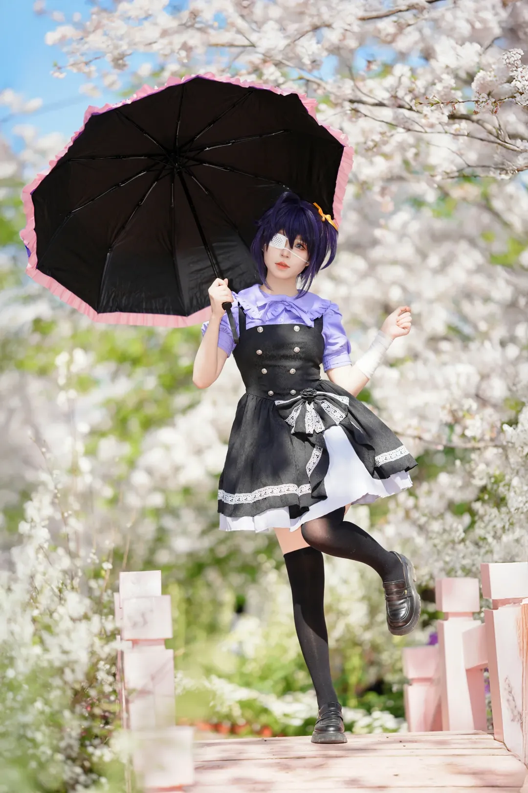 二次元撮影, 黒ストッキング, 成都での撮影依頼, 六花 コスプレ, 桜のロケ撮 - 1枚目