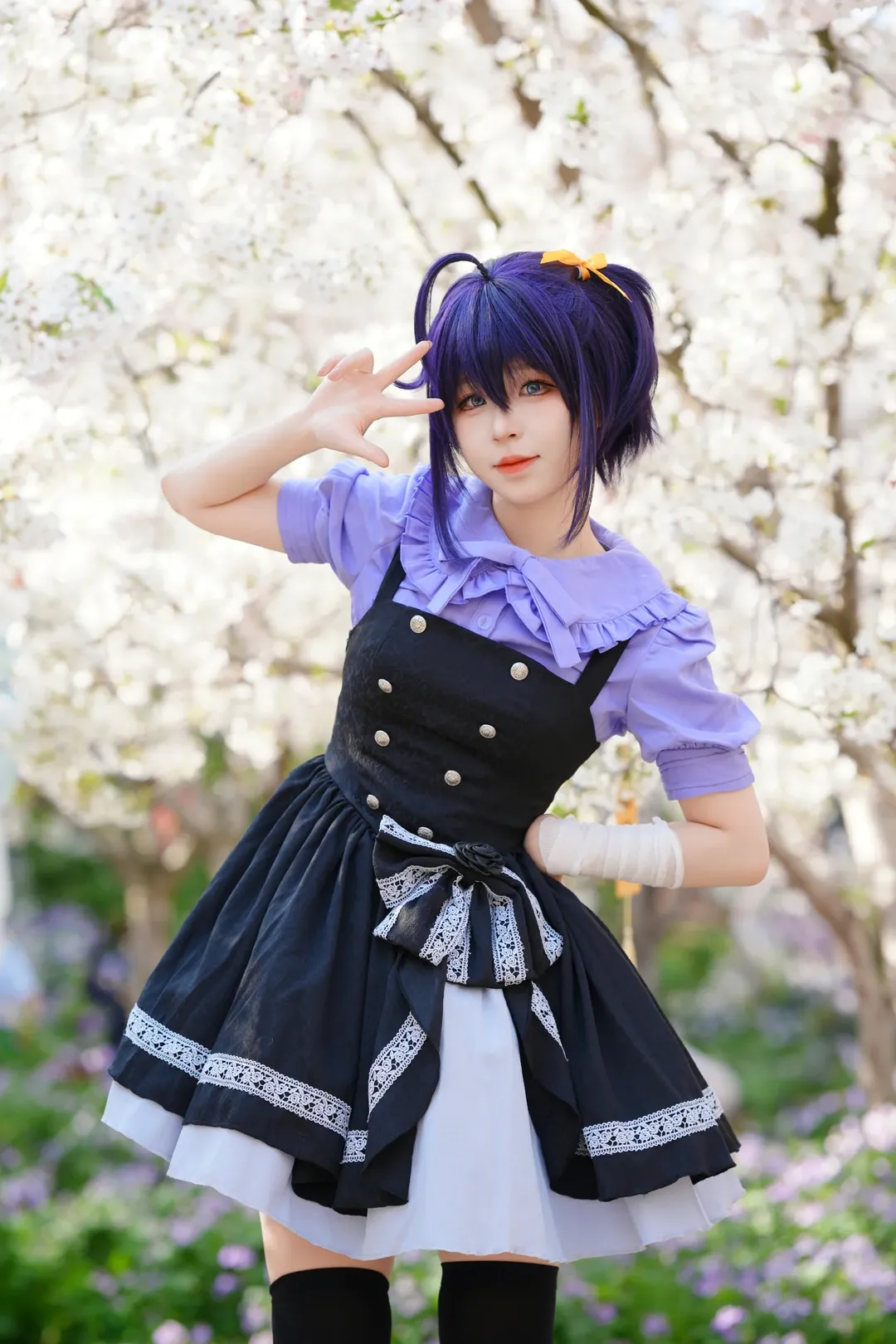 二次元撮影, 黒ストッキング, 成都での撮影依頼, 六花 コスプレ, 桜のロケ撮 - 11枚目