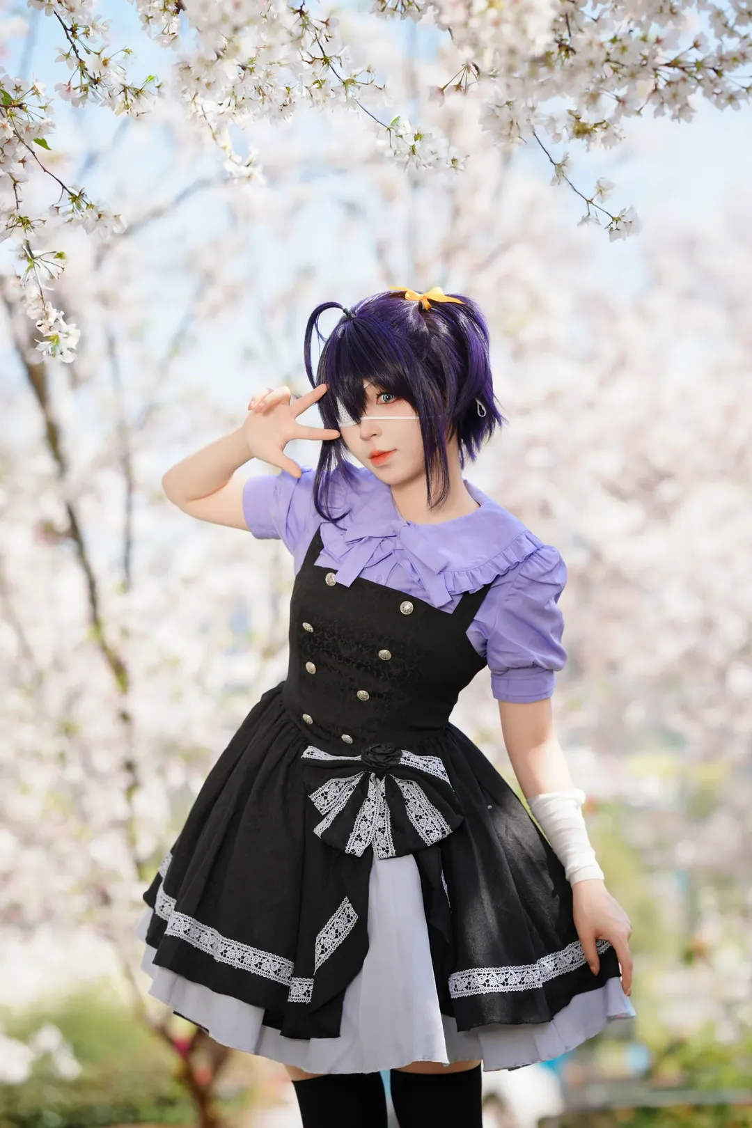 二次元撮影, 黒ストッキング, 成都での撮影依頼, 六花 コスプレ, 桜のロケ撮 - 13枚目