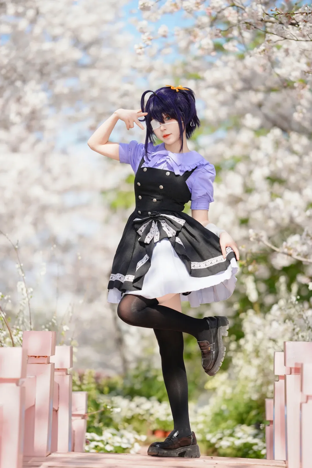 二次元撮影, 黒ストッキング, 成都での撮影依頼, 六花 コスプレ, 桜のロケ撮 - 3枚目