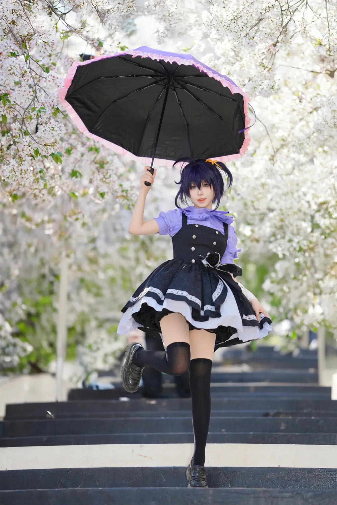 二次元撮影, 黒ストッキング, 成都での撮影依頼, 六花 コスプレ, 桜のロケ撮 - 4枚目