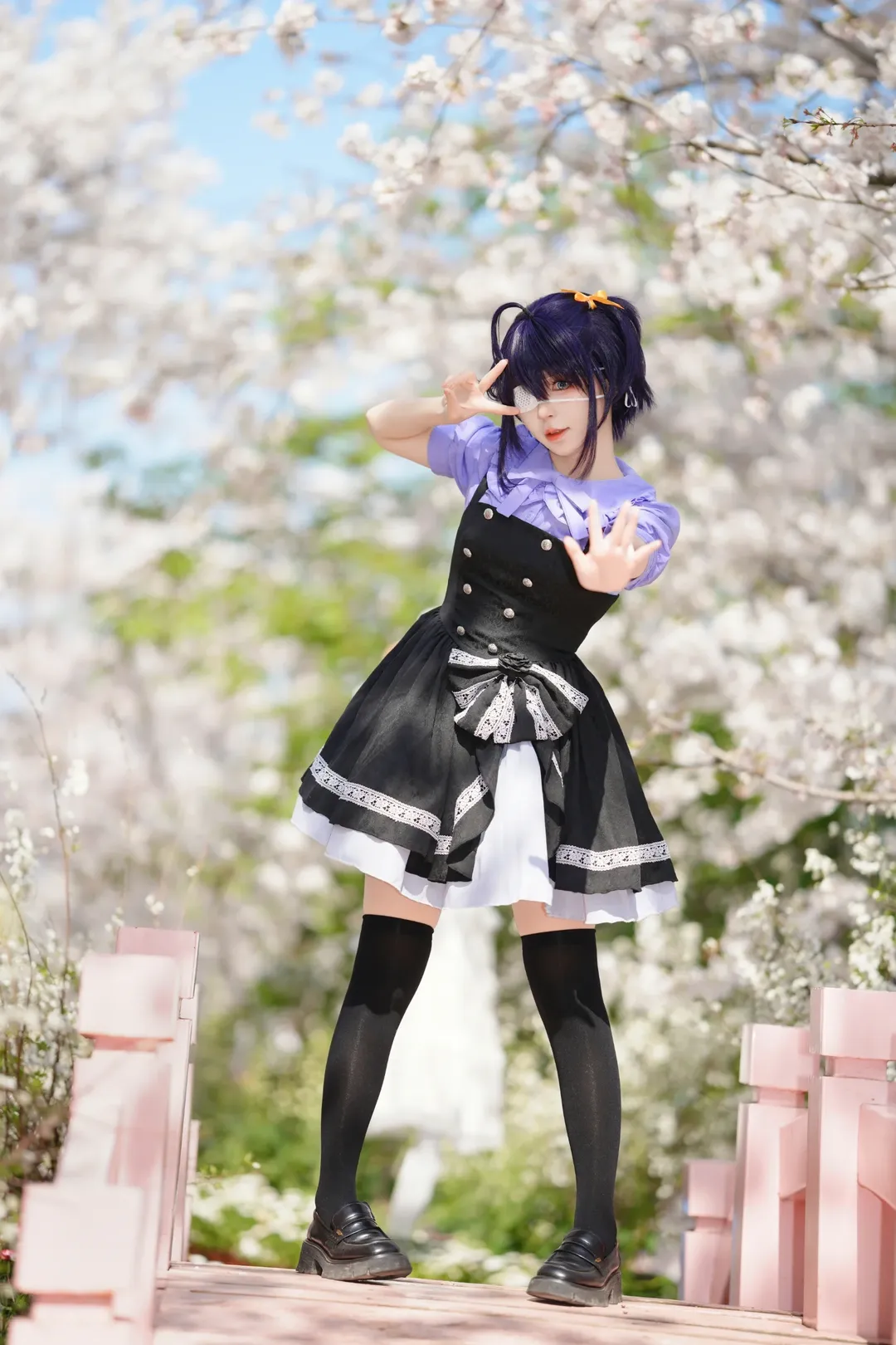 二次元撮影, 黒ストッキング, 成都での撮影依頼, 六花 コスプレ, 桜のロケ撮 - 6枚目