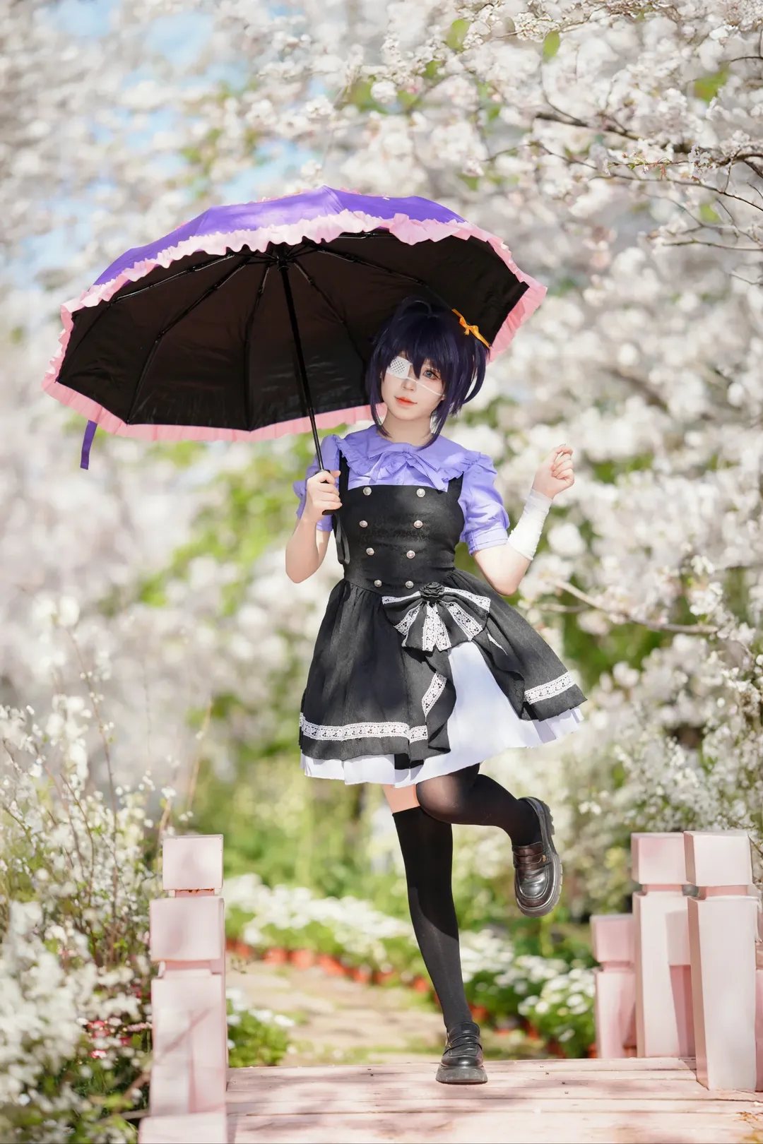 二次元撮影, 黒ストッキング, 成都での撮影依頼, 六花 コスプレ, 桜のロケ撮 - 9枚目