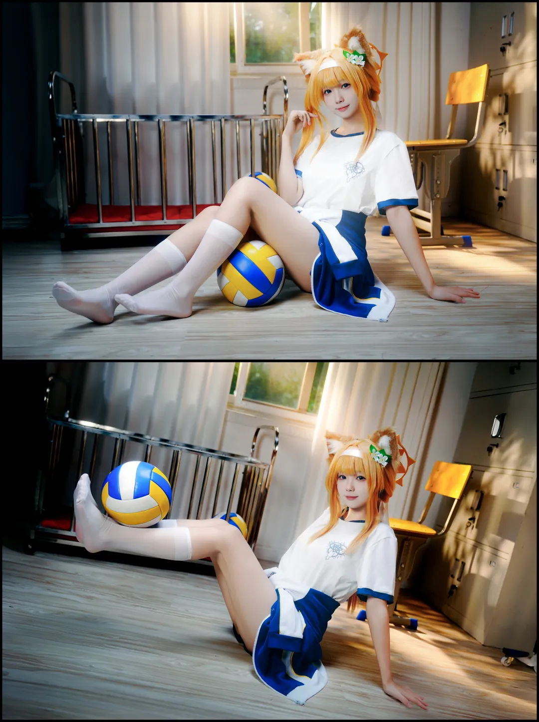 二次元撮影, ブルーアーカイブ, マリーコスプレ, 白タイツコスプレ, 体操着のコスプレ写真 - 1枚目