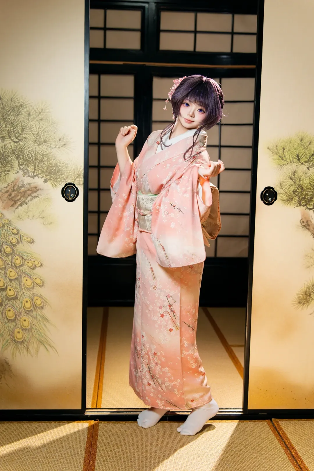 二次元摄影, 和风cosplay, 室内棚拍, 和粟熏子cos, 粉色和服 - 第2张