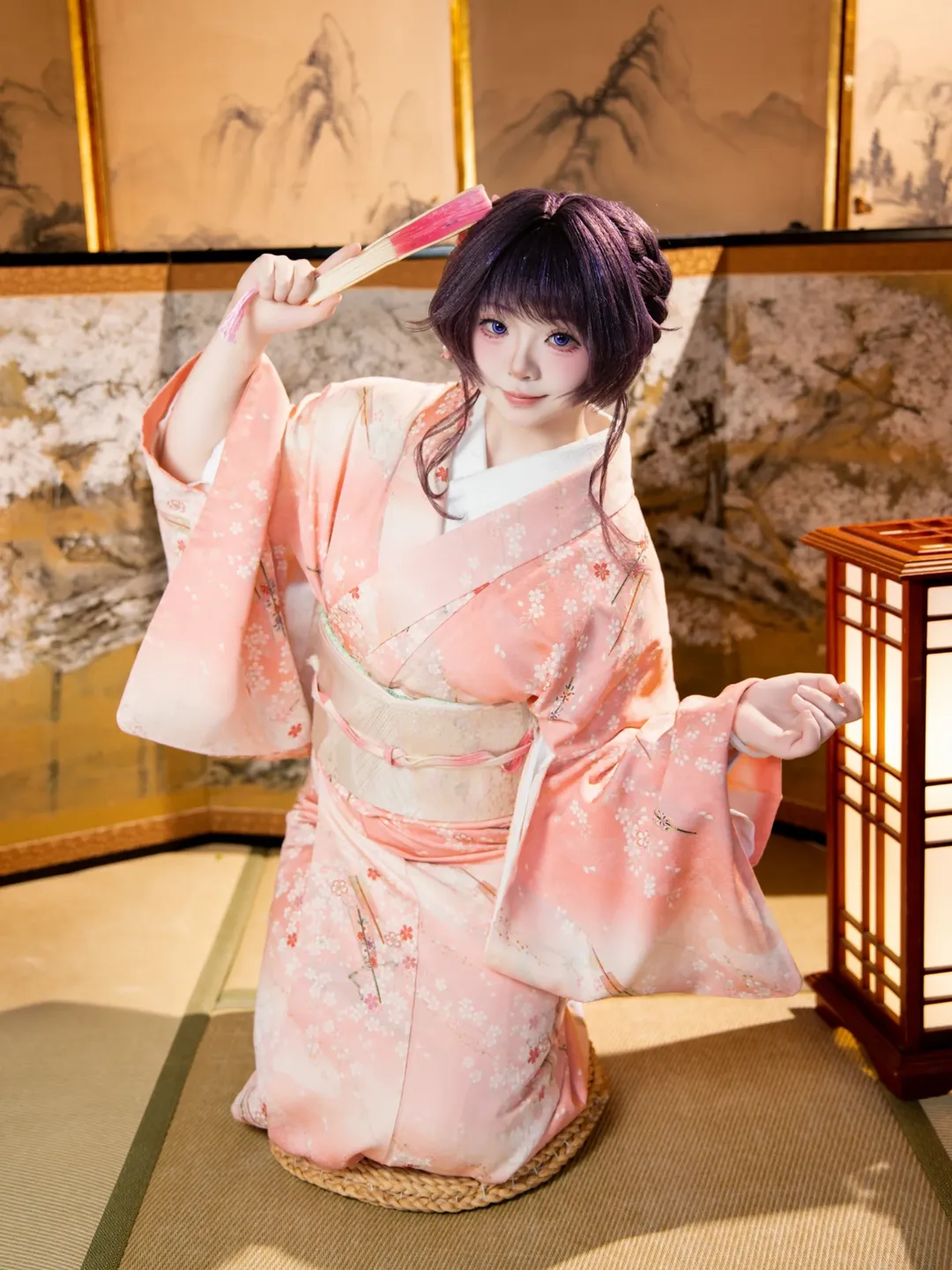 二次元摄影, 和风cosplay, 室内棚拍, 和粟熏子cos, 粉色和服 - 第3张