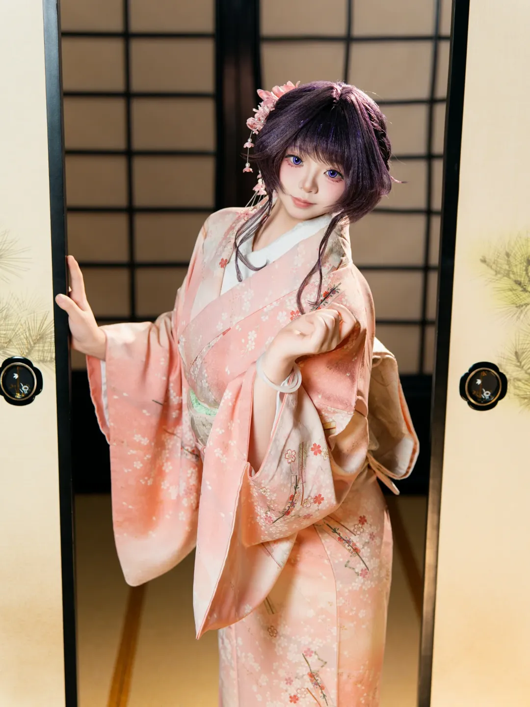 二次元摄影, 和风cosplay, 室内棚拍, 和粟熏子cos, 粉色和服