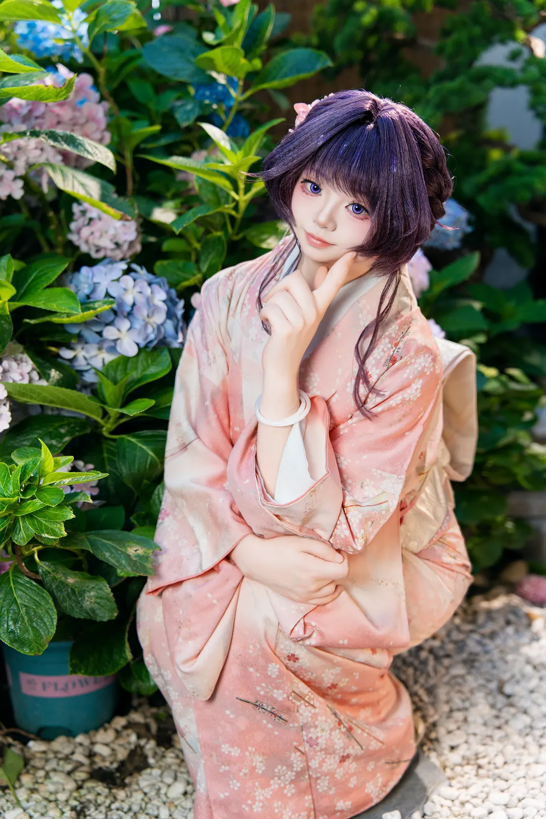 二次元摄影, 和风cosplay, 室内棚拍, 和粟熏子cos, 粉色和服 - 第5张