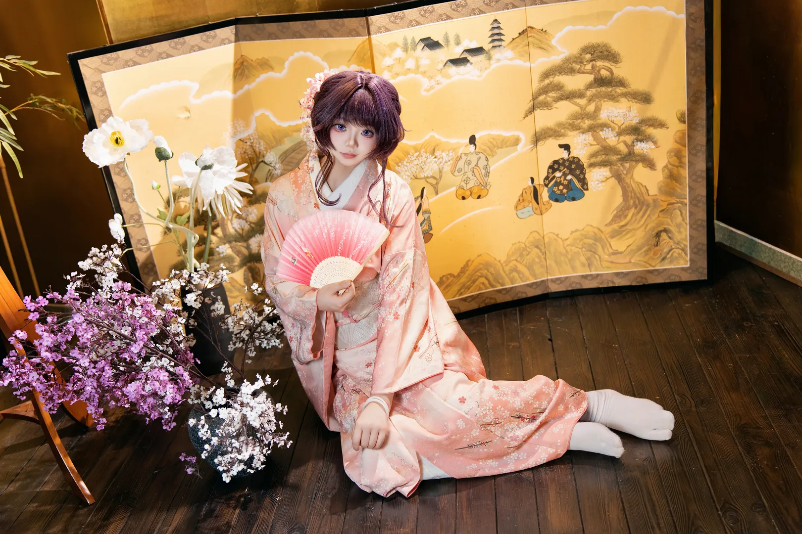 二次元摄影, 和风cosplay, 室内棚拍, 和粟熏子cos, 粉色和服 - 第6张