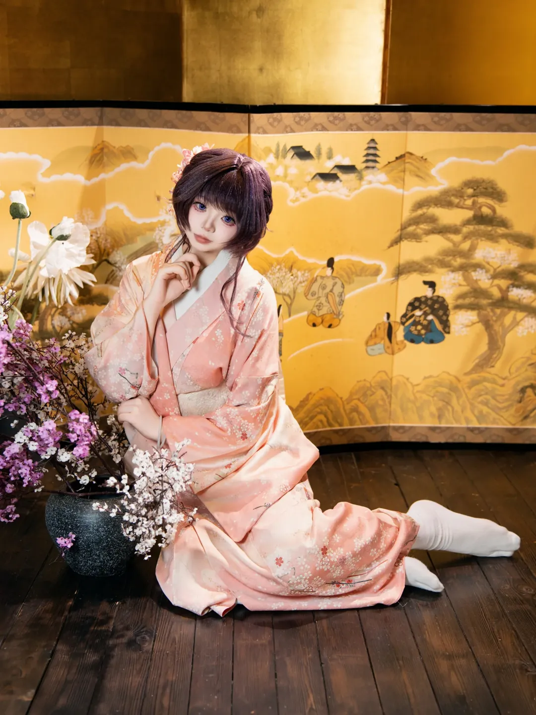 二次元摄影, 和风cosplay, 室内棚拍, 和粟熏子cos, 粉色和服 - 第9张