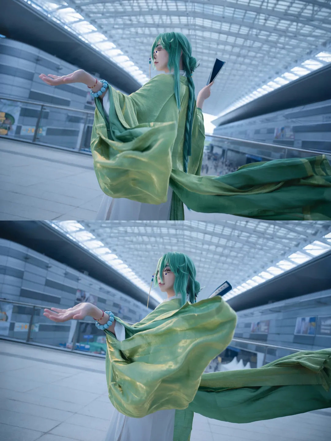 原神, cosplay, 漫展场照, 白术cos, 绿色汉服