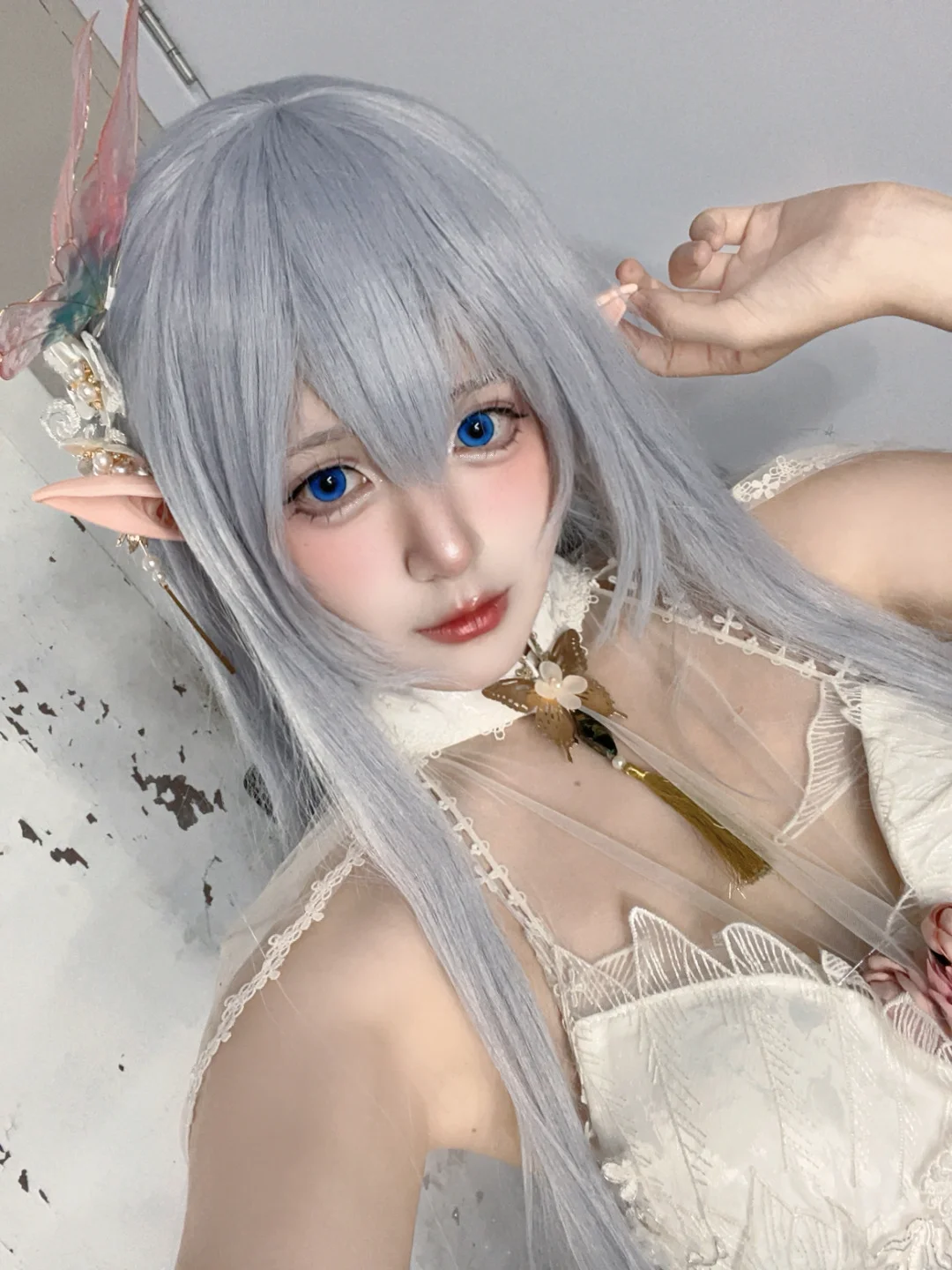 Azur Lane, Behind the scenes, Elf ears, Azur Lane cosplay, White hair cheongsam