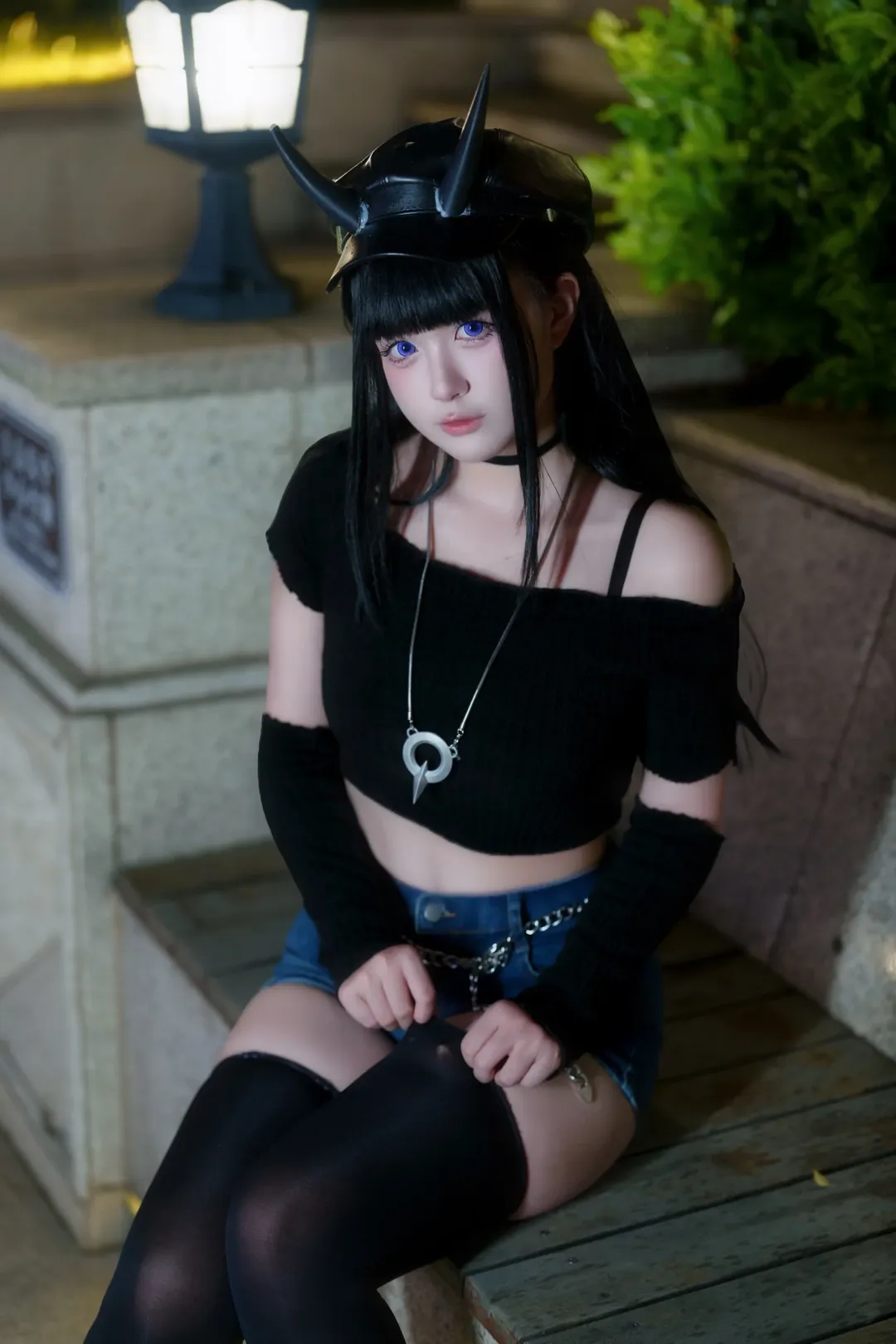 碧蓝航线, 二次元cosplay, 能代cos, 夜景氛围感, 黑丝过膝袜