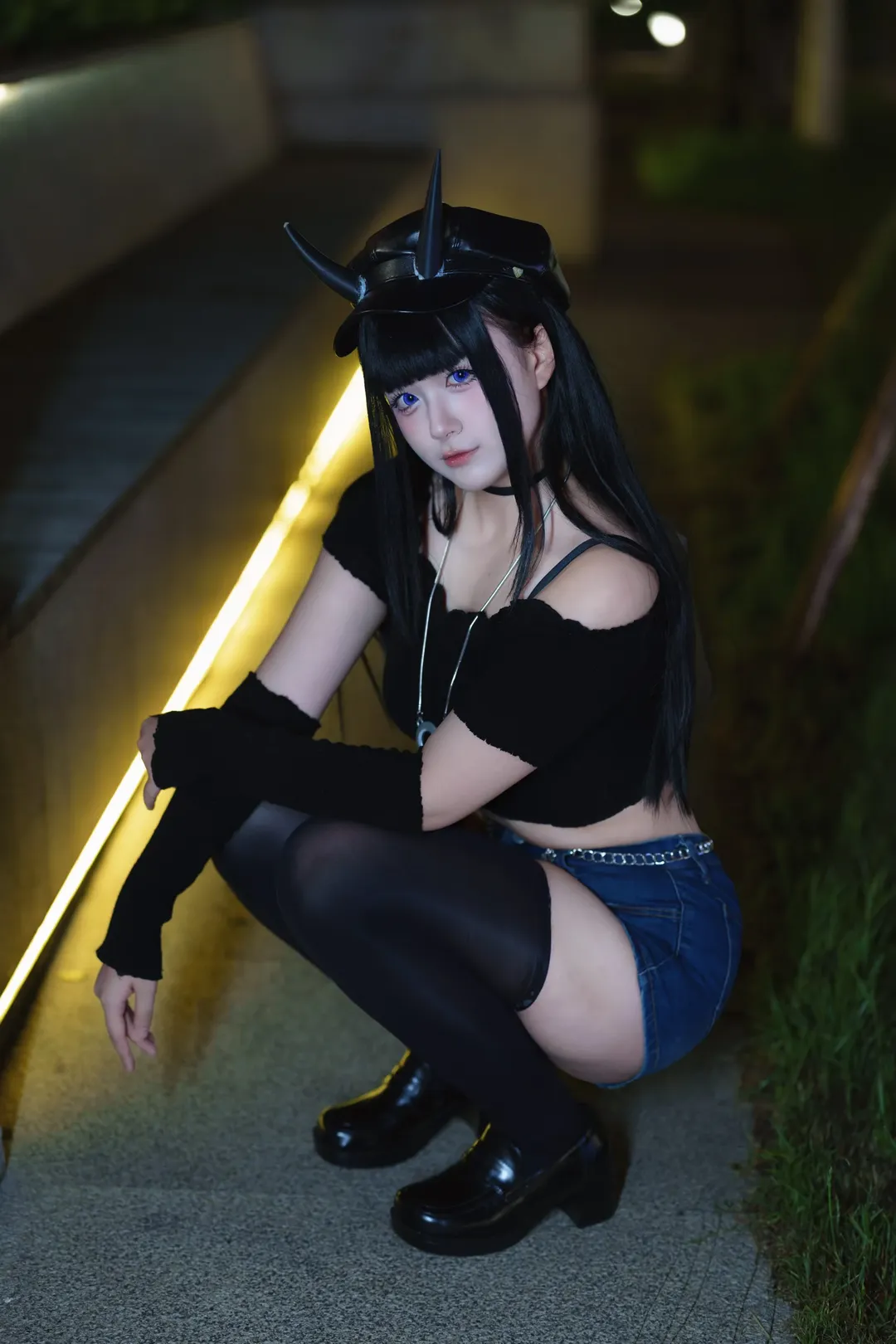 能代cos, 二次元cos, 夜景人像, 黑丝穿搭, 微胖女孩 - 第2张