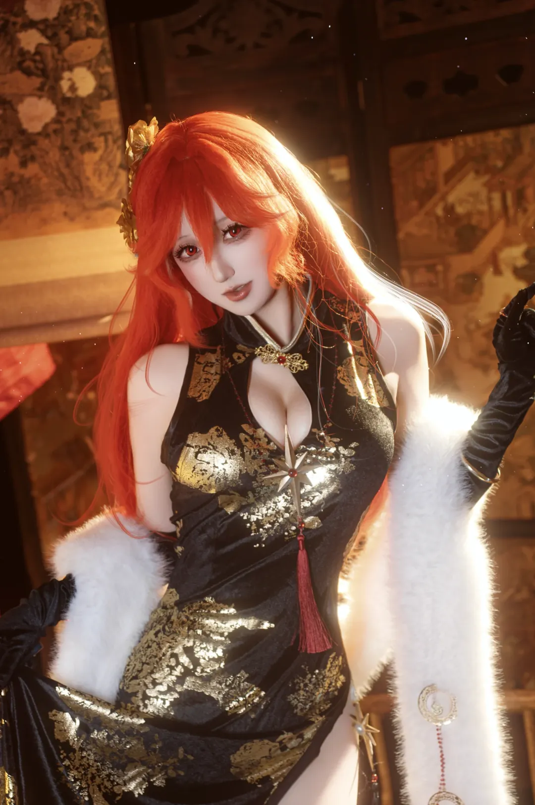Wuthering Waves, Cosplay photoshoot, Augusta cosplay, Collaboration cheongsam, Black and gold Chinese style - Image 2