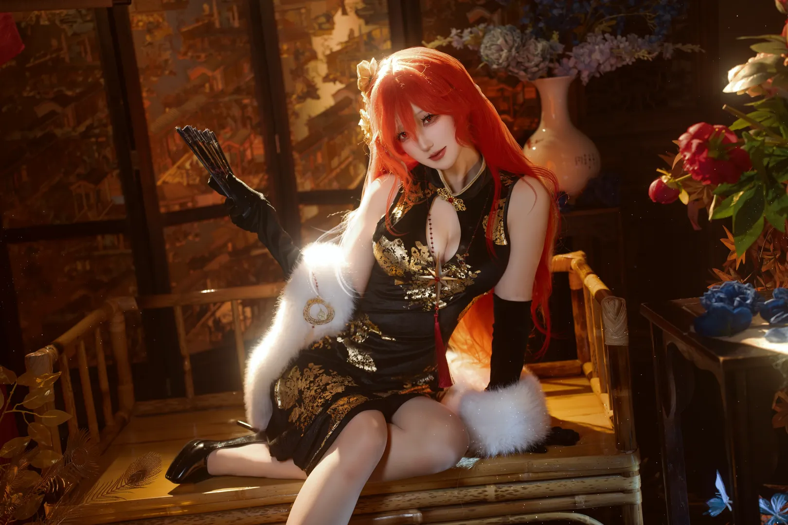 鸣潮, 旗袍cos, 国风cosplay, 红发cosplay, 奥古斯塔cos