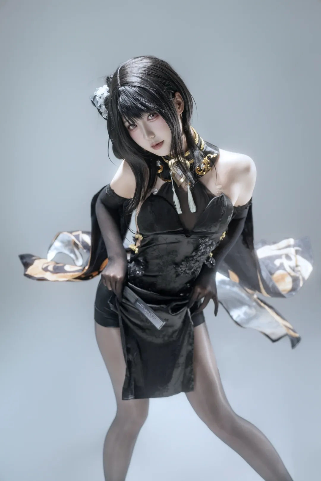 碧蓝航线, 镇海cos, 旗袍cosplay, 黑丝穿搭, 白棚摄影