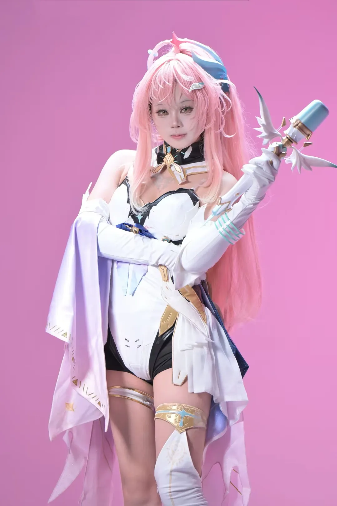 二次元cosplay, 白丝, 粉色假发, 棚拍写真, 人之律者爱莉希雅cos - 第2张