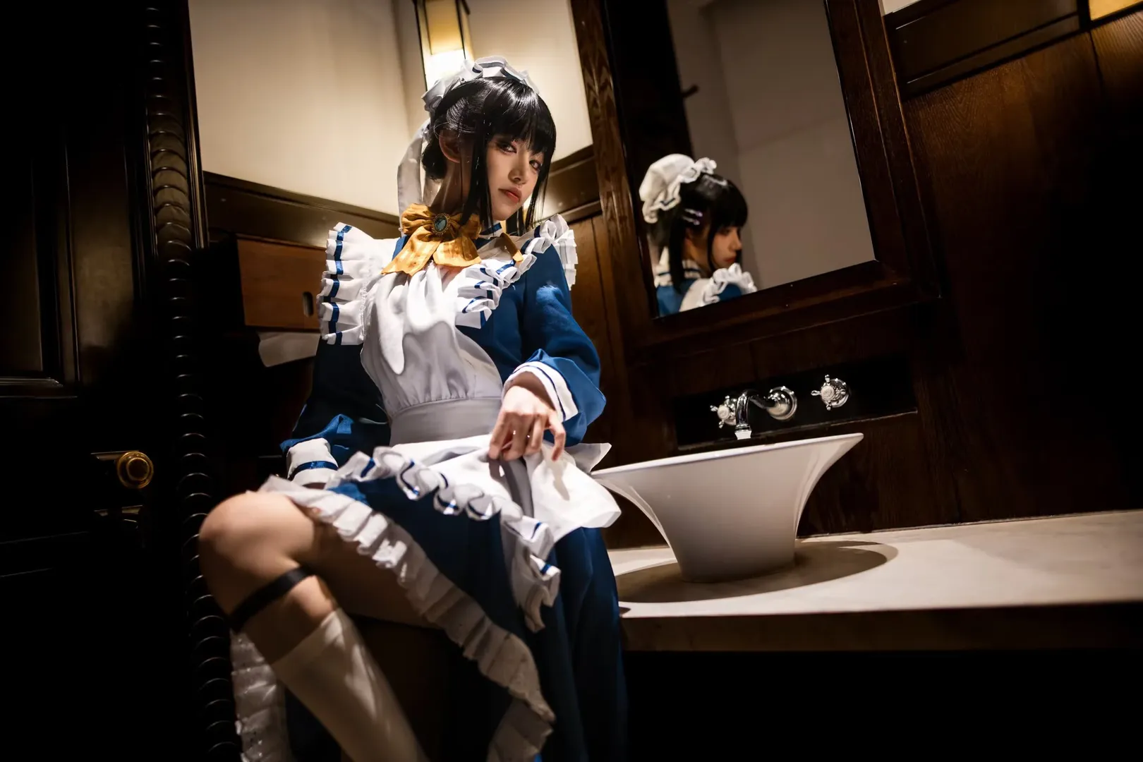 二次元写真, 复古风穿搭, C服分享, 女仆cosplay, 白丝腿环 - 第3张