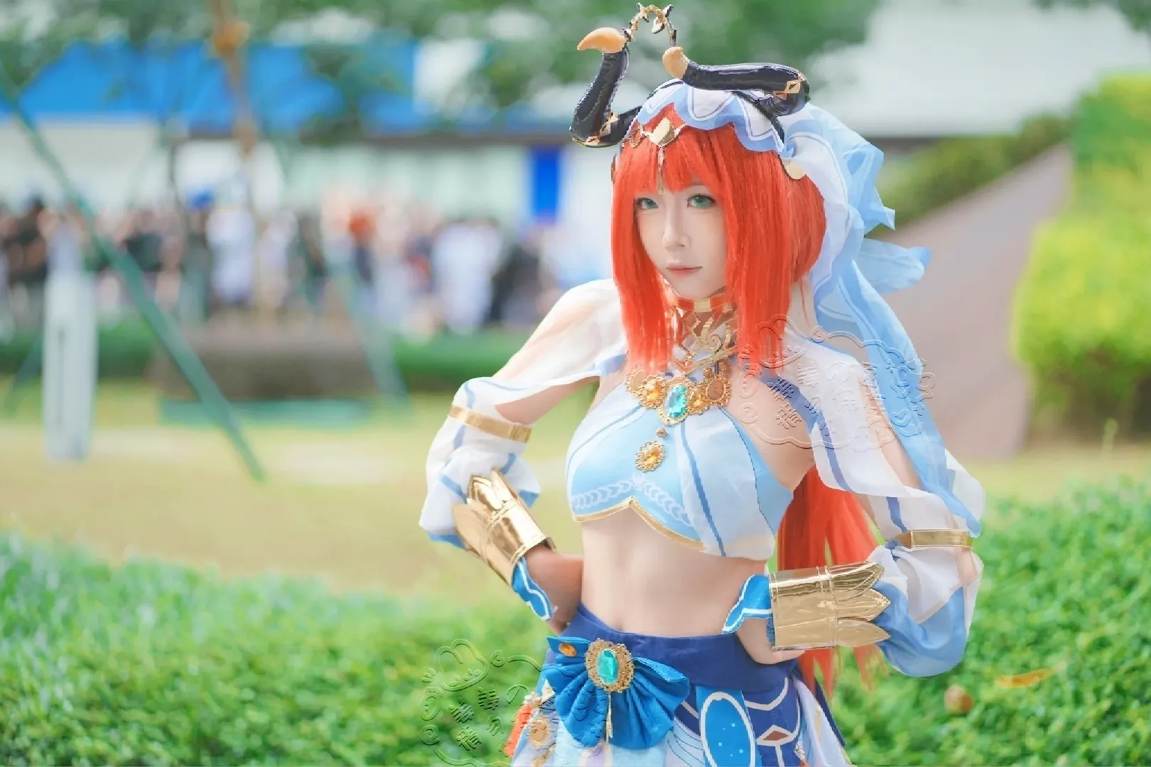 Genshin Impact, Outdoor photography, Casual cosplay, Anime-style fashion, Genshin Impact Nilou cosplay