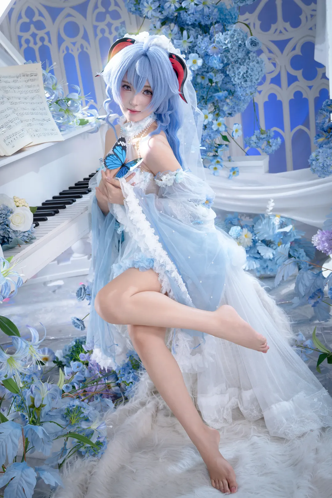 原神, 甘雨cos, 花嫁cos, 藍系少女造型, 夢幻婚紗風