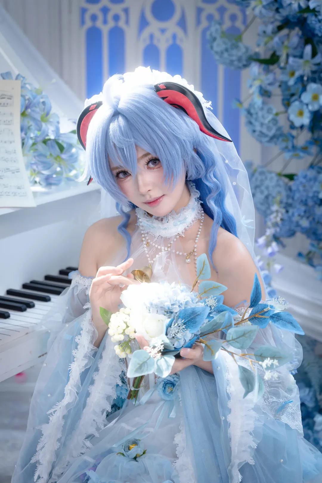 原神, 甘雨cos, 花嫁cos, 蓝系少女造型, 梦幻婚纱风 - 第2张