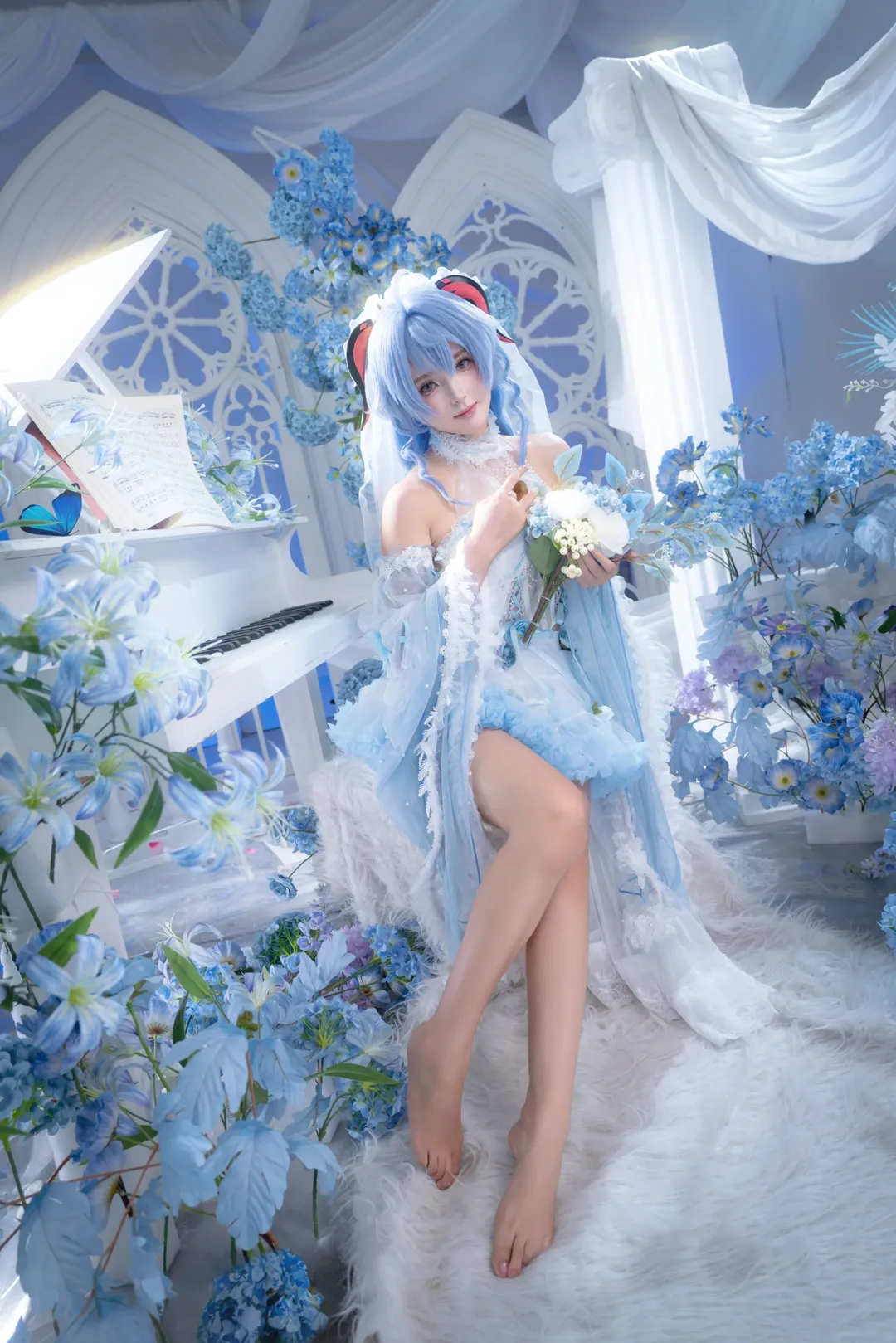 原神, 甘雨cos, 花嫁cos, 蓝系少女造型, 梦幻婚纱风 - 第3张