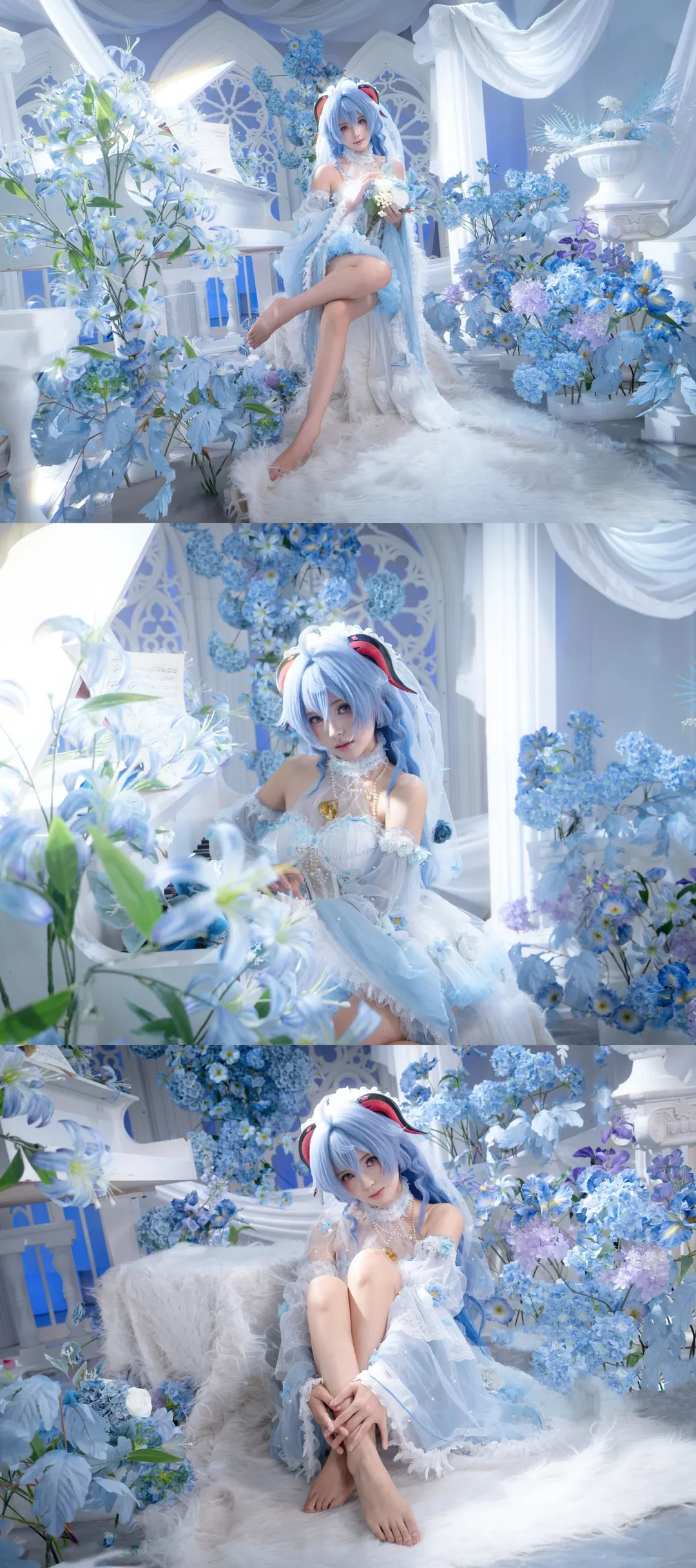 原神, 甘雨cos, 花嫁造型, cosplay摄影, 蓝色系少女 - 第1张