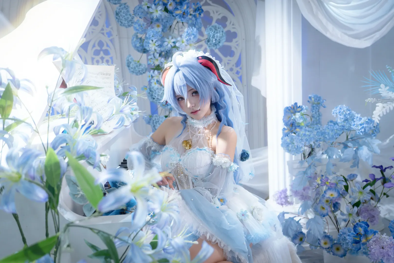 原神, 甘雨cos, 花嫁造型, cosplay摄影, 蓝色系少女 - 第2张