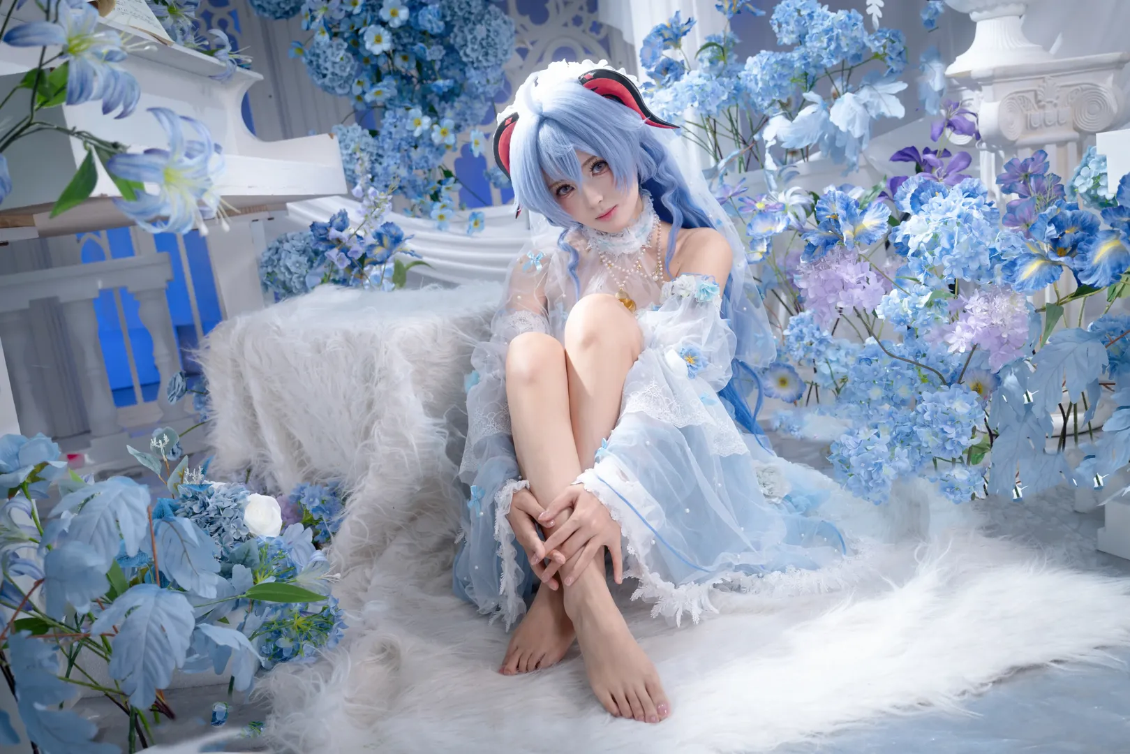 原神, 甘雨cos, 花嫁造型, cosplay摄影, 蓝色系少女 - 第3张