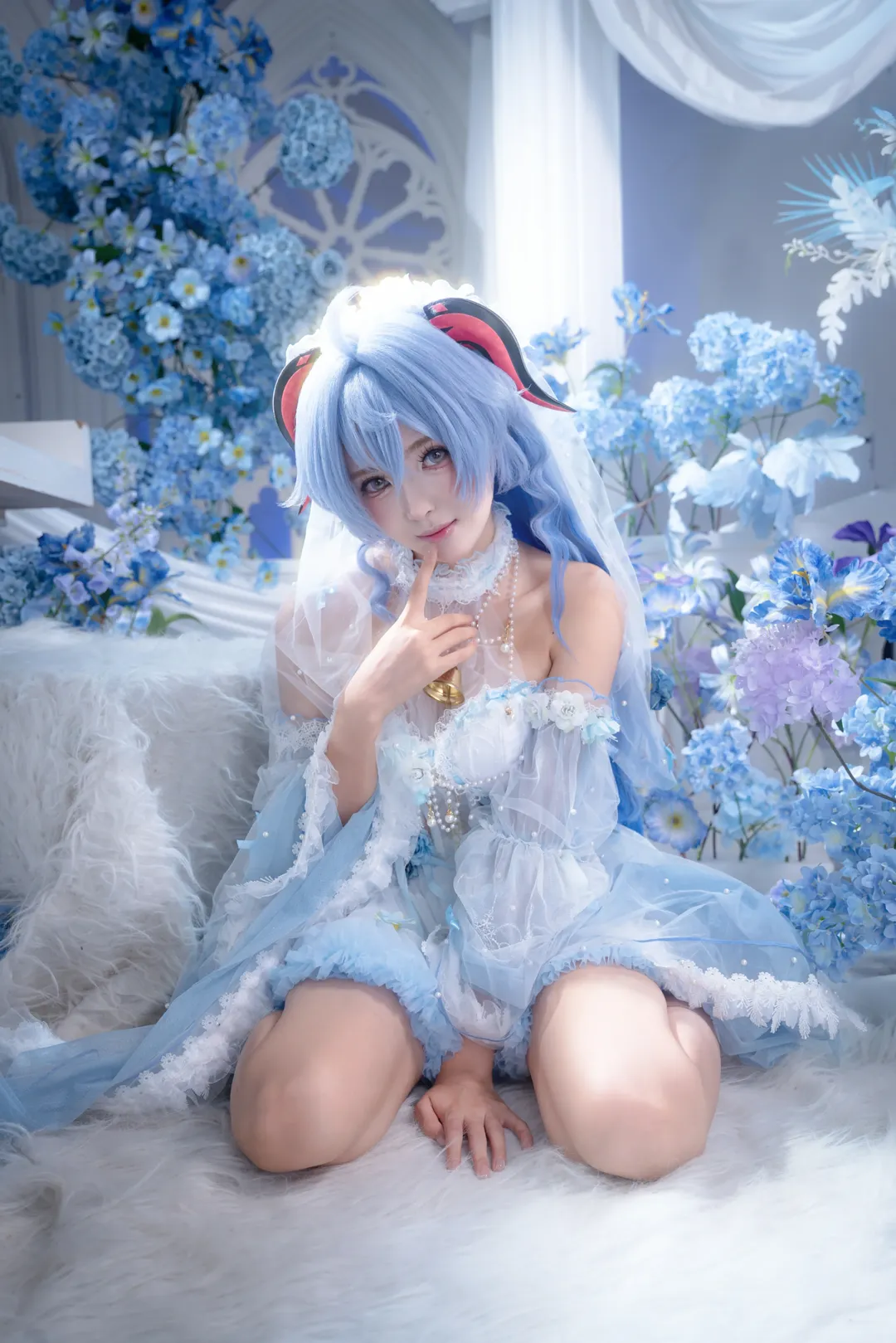 原神, 甘雨cos, 花嫁造型, cosplay摄影, 蓝色系少女 - 第5张