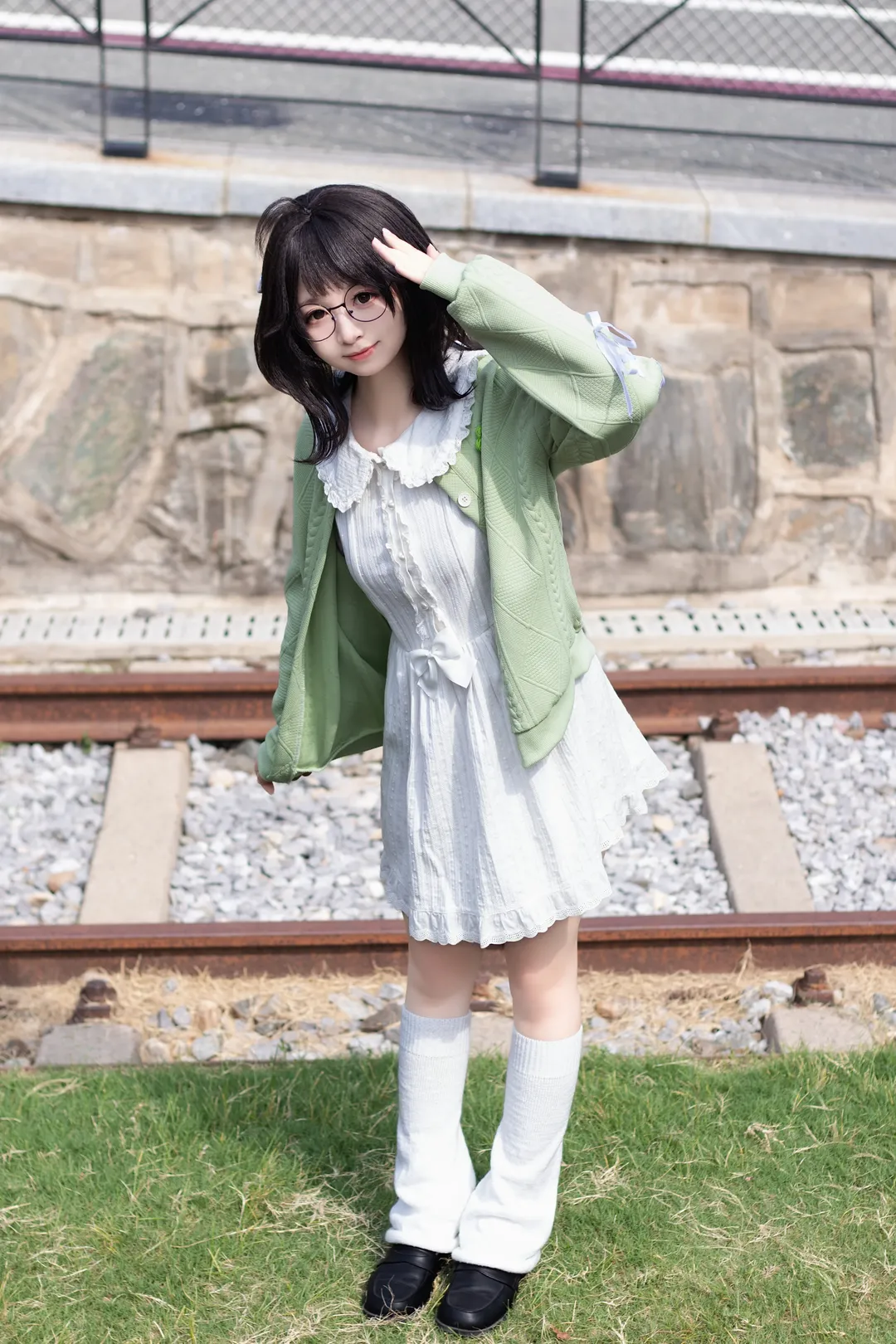 Fresh style, White slouch socks, Tan Luning cosplay, Paper Bride, Railway track photoshoot - Image 1