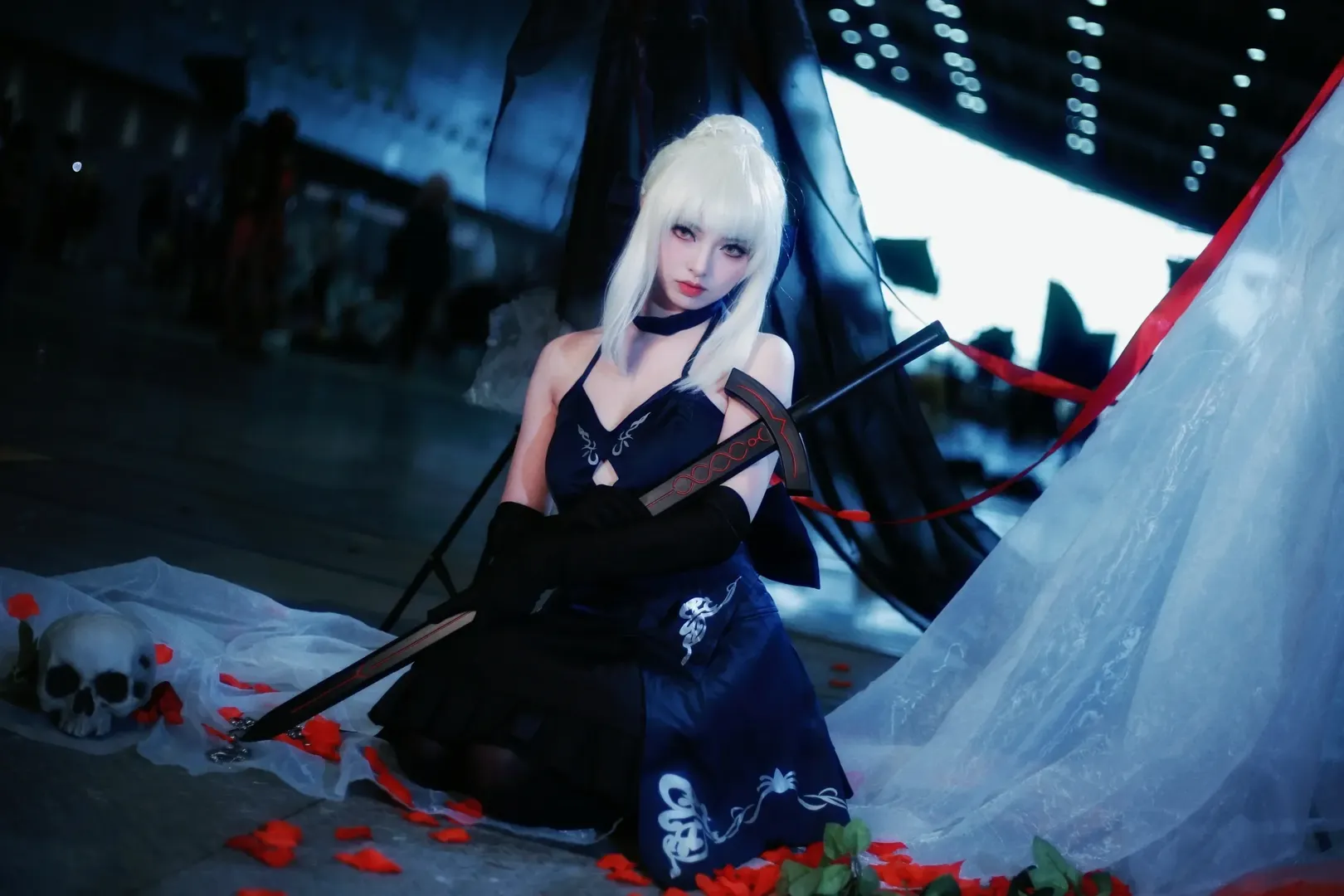 阿尔托莉雅cos, 漫展场照, fate, 黑丝cos, 暗黑哥特风