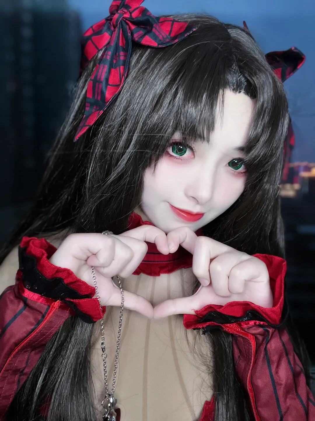 Fate/Grand Order, 遠坂凛 コスプレ, 夜景ポートレート, 赤黒ゴシック, 月の女王 - 2枚目