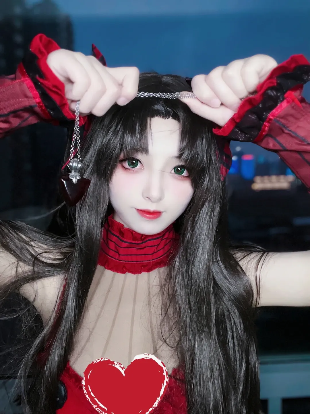 Fate/Grand Order, 远坂凛cos, 夜景人像, 红黑哥特风, 月之女王