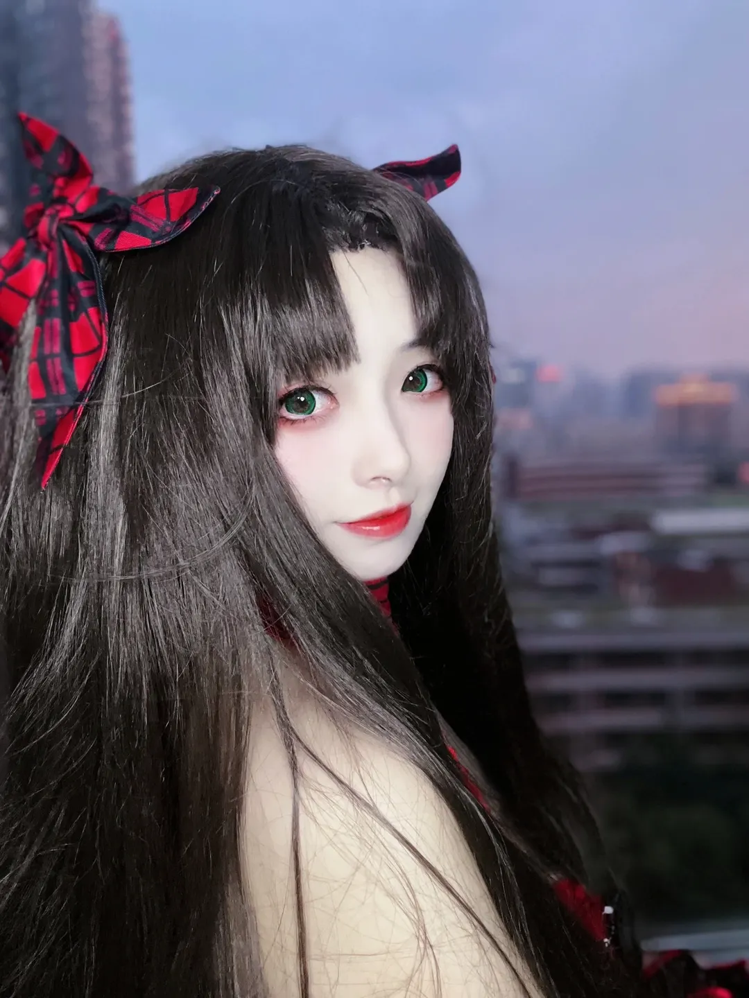 Fate/Grand Order, 遠坂凛 コスプレ, 夜景ポートレート, 赤黒ゴシック, 月の女王 - 5枚目