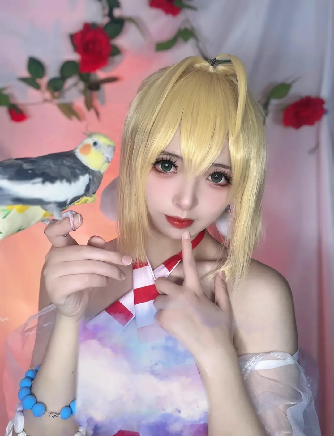 FGO, 尼禄cos, 二次元Coser, 红玫瑰, 玄凤鹦鹉