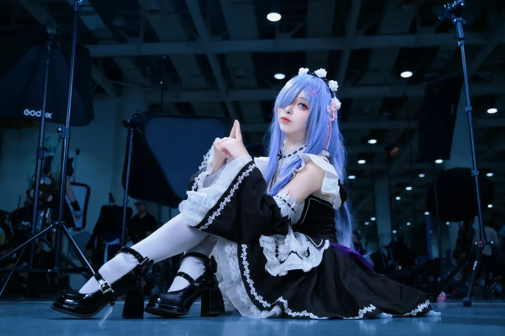 二次元, Re:ゼロから始める異世界生活, 白ストッキング, レム コスプレ, 長髪のレム